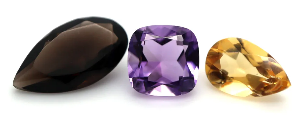 Smokey Quartz, Amethyst and Citrine, all members of the Quartz Family of Gemstones