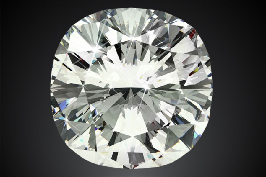 Cushion cut Diamond on a dark background