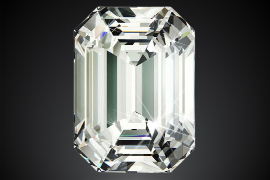 An Emerald Cut Diamond on a dark background