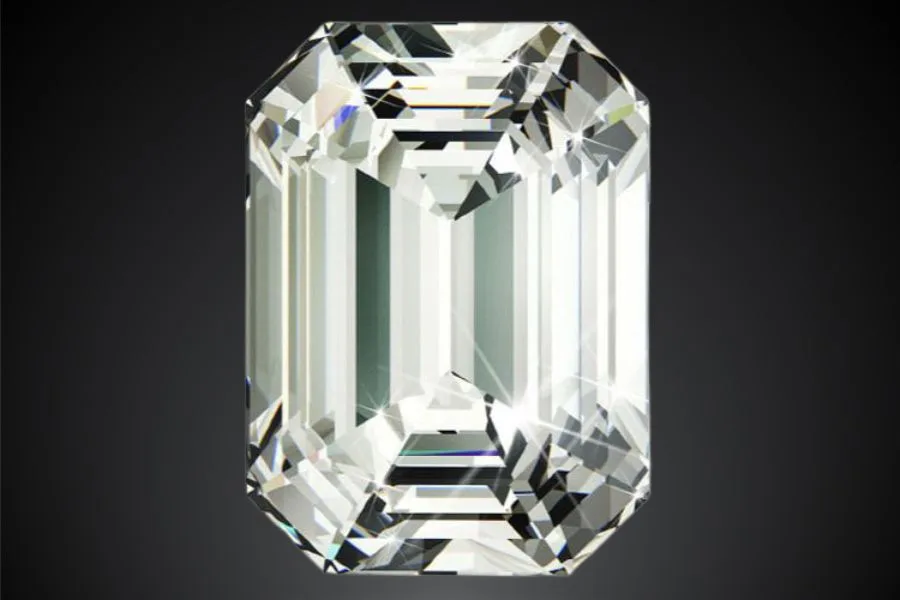 An Emerald Cut Diamond on a dark background