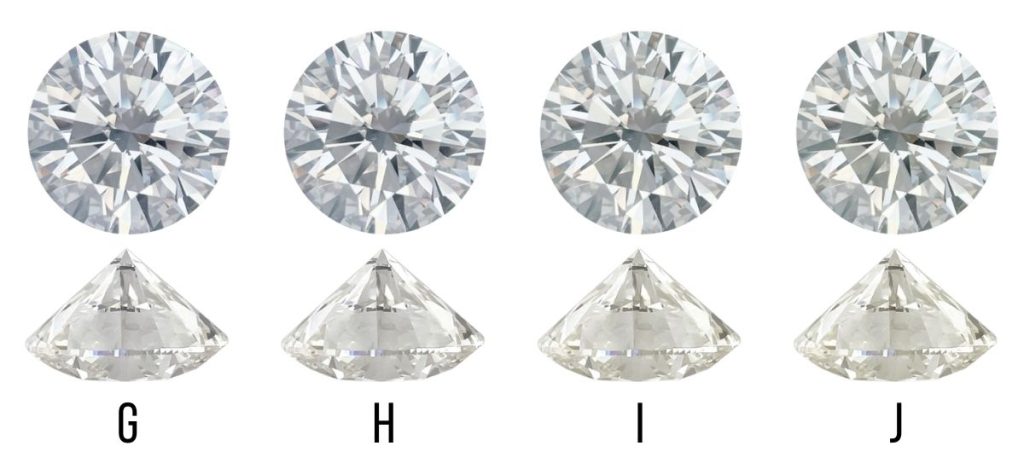 G to I Diamond colour showing face up and face down
